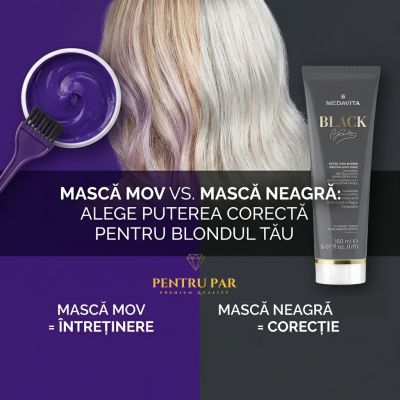mască neagră pentru neutralizarea tonurilor galbene și portocalii blond