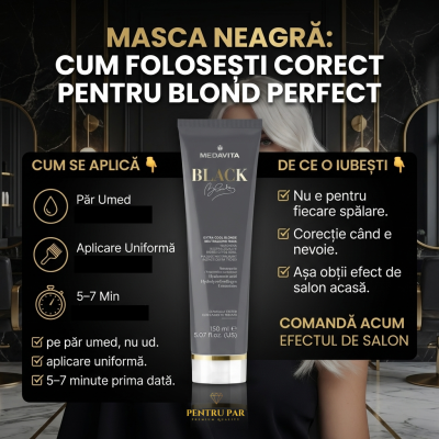 mască neagră pentru neutralizarea tonurilor galbene și portocalii blond