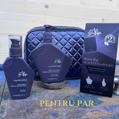 L'ALGA SEALVER Set cadou 3 produse par blond- Sampon+Ser pentru par blond+Beauty Bag