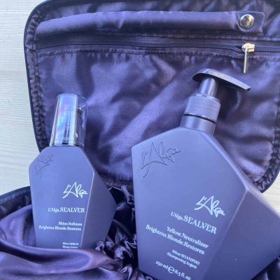 L'ALGA SEALVER Set cadou 3 produse par blond- Sampon+Ser pentru par blond+Beauty Bag