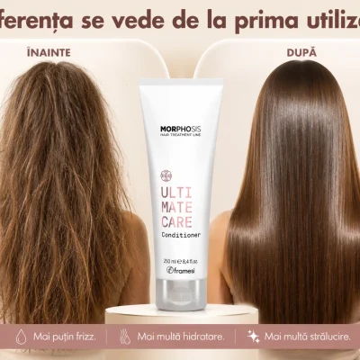 Balsam Framesi Ultimate Care pentru păr uscat, cu efect vizibil de hidratare, netezire și strălucire după utilizare
