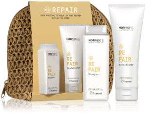 Păr deteriorat REPAIR Set rafia 250/250 ml : Redă puterea părului tău deteriorat! Obține un păr sănătos și strălucitor cu Framesi Morphosis REPAIR, un set complet de îngrijire a părului deteriorat. Bogat în ulei de camelie, microkeratină vegetală hidrolizată și ceramide vegetale, acest set repară în profunzime, revitalizează și redă moliciunea și strălucirea părului.