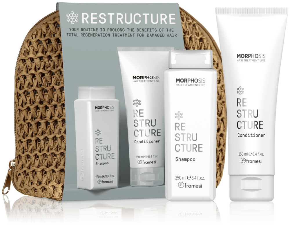MORPHOSIS_RETAIL KIT_RESTRUCTURE_RAFIA BAG_250 ML Set Reconstrucție Framesi RESTRUCTURE-Rafia 250/250 ml