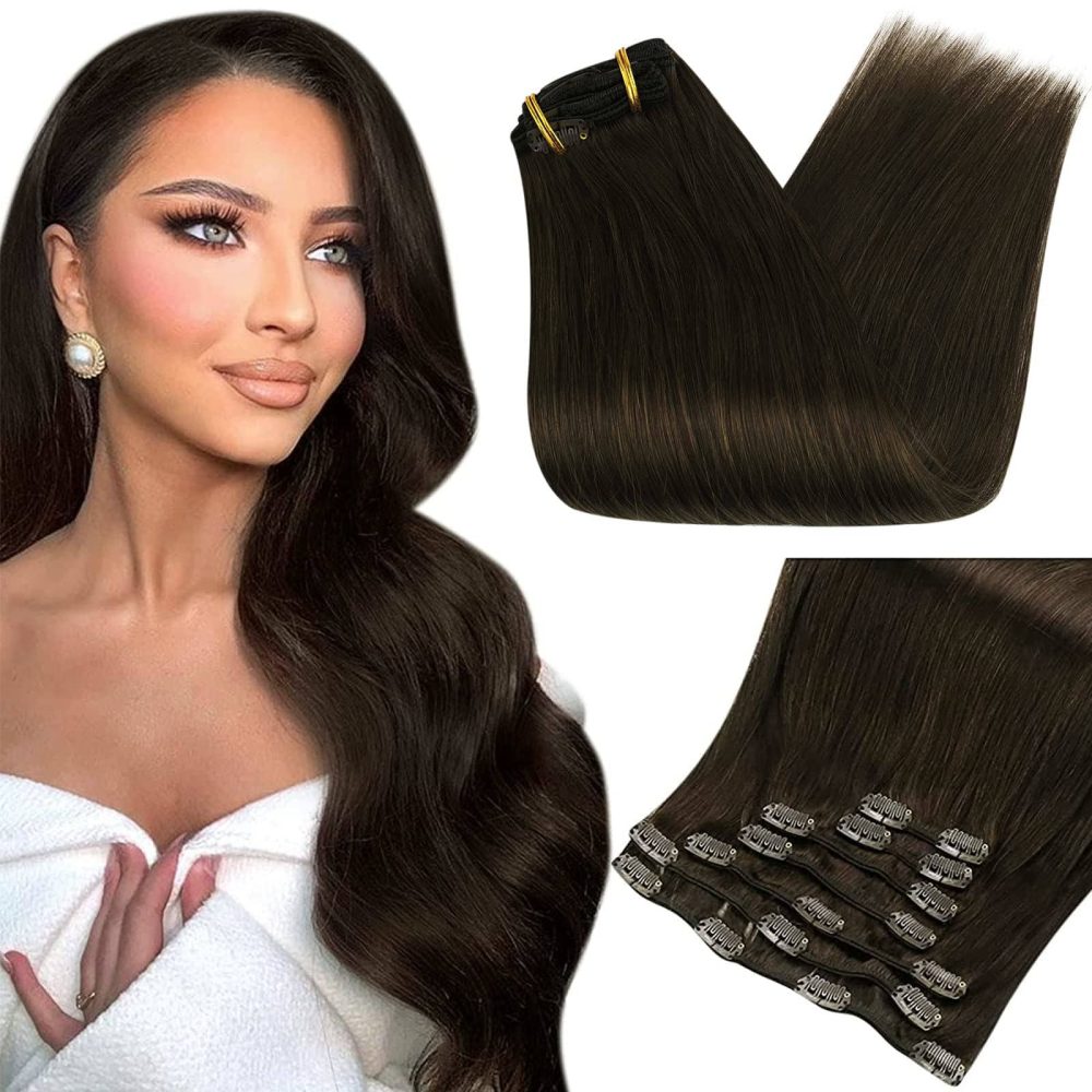 Extensii de păr clip-on negru natural 60 cm