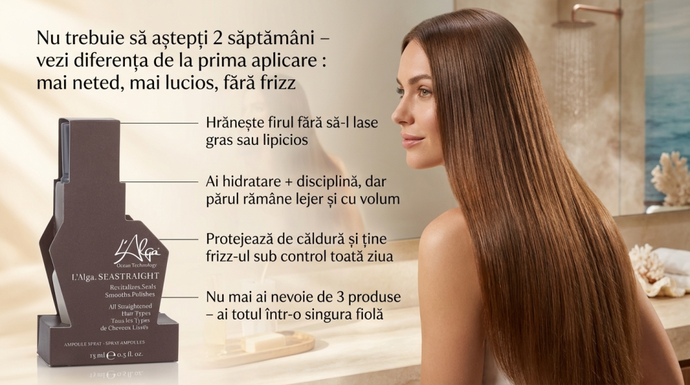 Netezire instant + hidratare fără greutate + protecție termică într-un singur produs Fiola Spray Seastraight - 15 ml