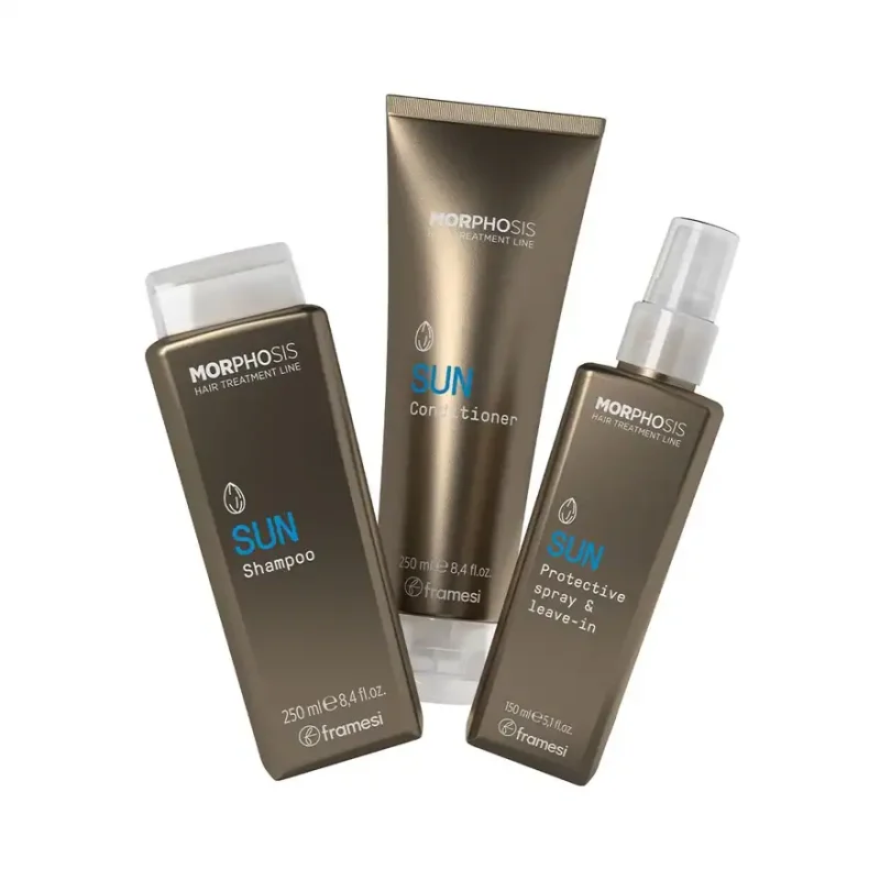 Set Protectie Solara Par Framesi Morphosis Sun: Șampon, Balsam, Leave-in UVA/UVB + Cadou