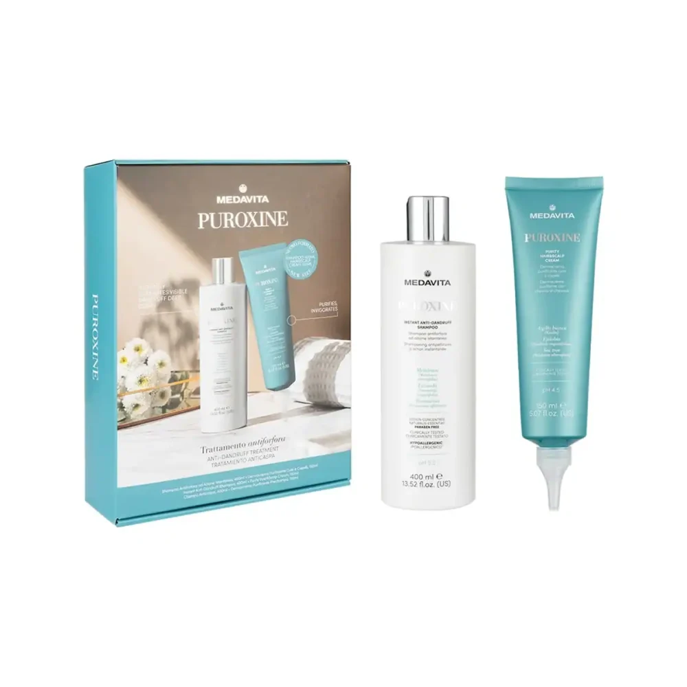 Kit Antimătreață Medavita Puroxine | Șampon 400ml + Dermocremă 150ml