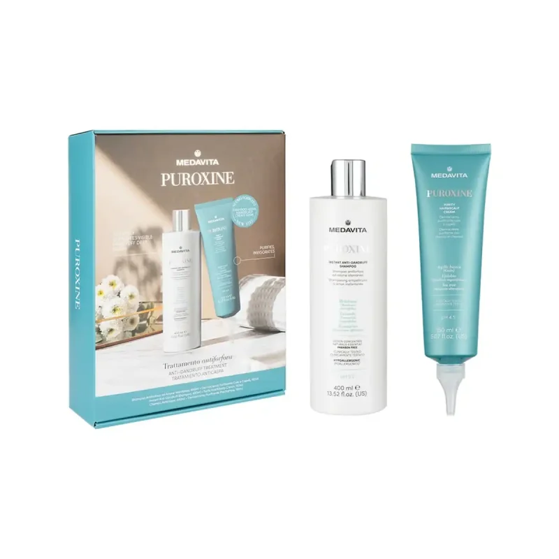 Kit Antimătreață Medavita Puroxine | Șampon 400ml + Dermocremă 150ml