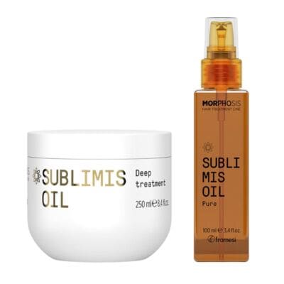 Framesi Sublimis Oil mască tratament intensiv 250ml Șampon hidratant profesional Sublimis Oil Framesi 250ml Ulei Pure Sublimis Oil cu argan și floarea pasiunii 100ml Set complet hidratare păr Framesi Sublimis Oil