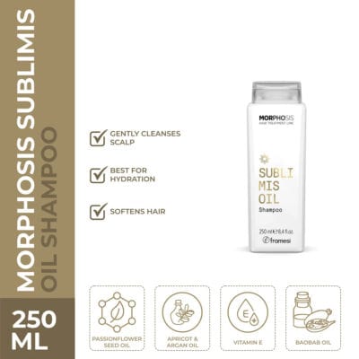 Framesi Sublimis Oil mască tratament intensiv 250ml Șampon hidratant profesional Sublimis Oil Framesi 250ml Ulei Pure Sublimis Oil cu argan și floarea pasiunii 100ml Set complet hidratare păr Framesi Sublimis Oil