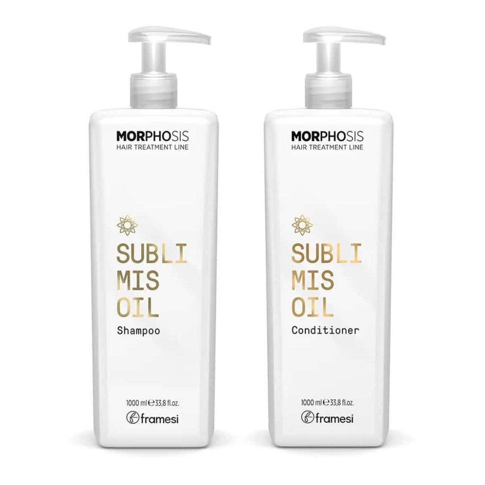 SET SUBLIMIS OIL FRAMESI Framesi Sublimis Oil șampon și balsam hidratare 250ml Set îngrijire păr uscat Framesi Sublimis Oil Morphosis Șampon hidratant profesional cu ulei de argan Framesi Balsam nutritiv pentru păr deteriorat Framesi Sublimis Oil