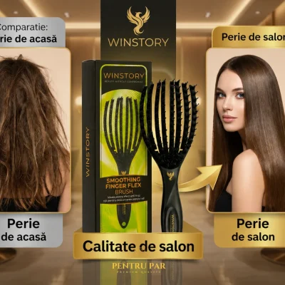 Perie Winstory Smoothing Finger Flex comparată cu o perie obișnuită de acasă, pentru un rezultat neted și aspect de salon