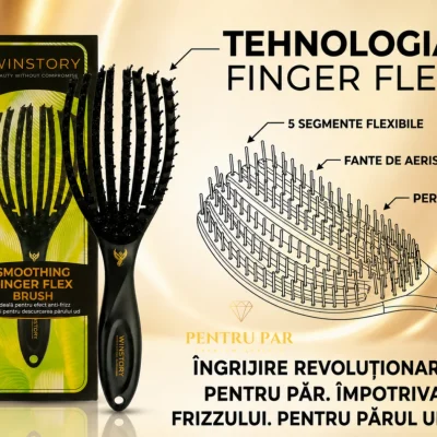 Perie Winstory Smoothing Finger Flex cu tehnologie Finger Flex, segmente flexibile, fante de aerisire și peri pentru descurcare anti-frizz