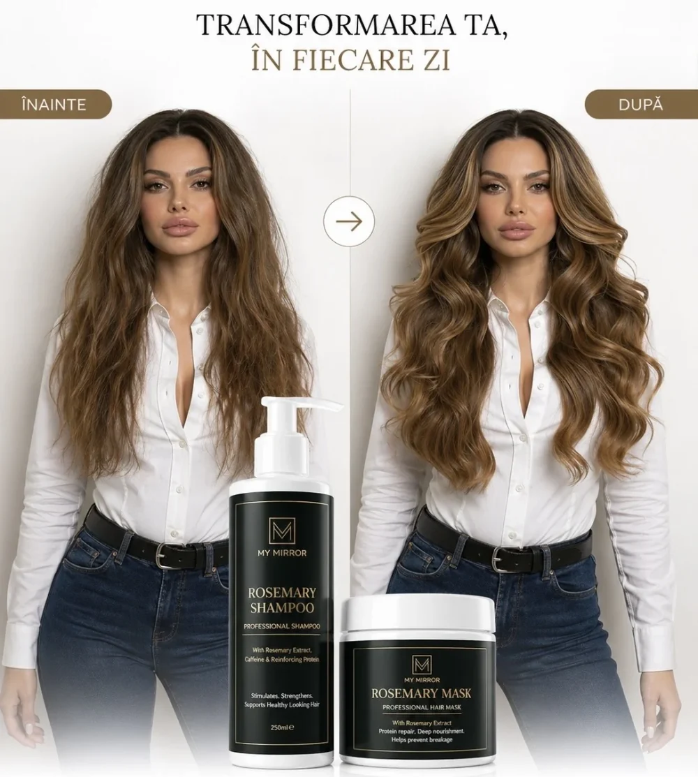 Set My Mirror Rosemary pentru transformarea părului fragil într-un păr mai neted, luminos și îngrijit