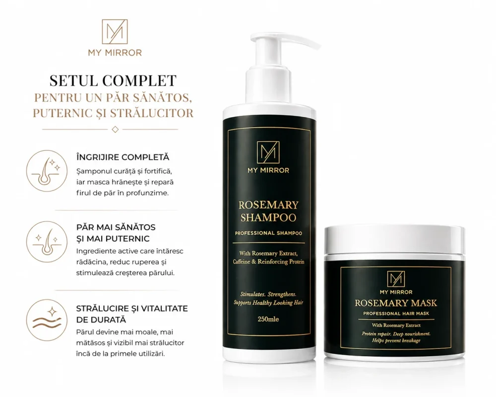 Rutină completă My Mirror Rosemary cu șampon și mască pentru scalp sănătos și păr mai puternic