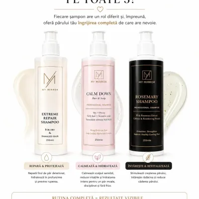 Șampoane profesionale My Mirror 250 ml pentru păr deteriorat, scalp sensibil și scalp normal-gras
