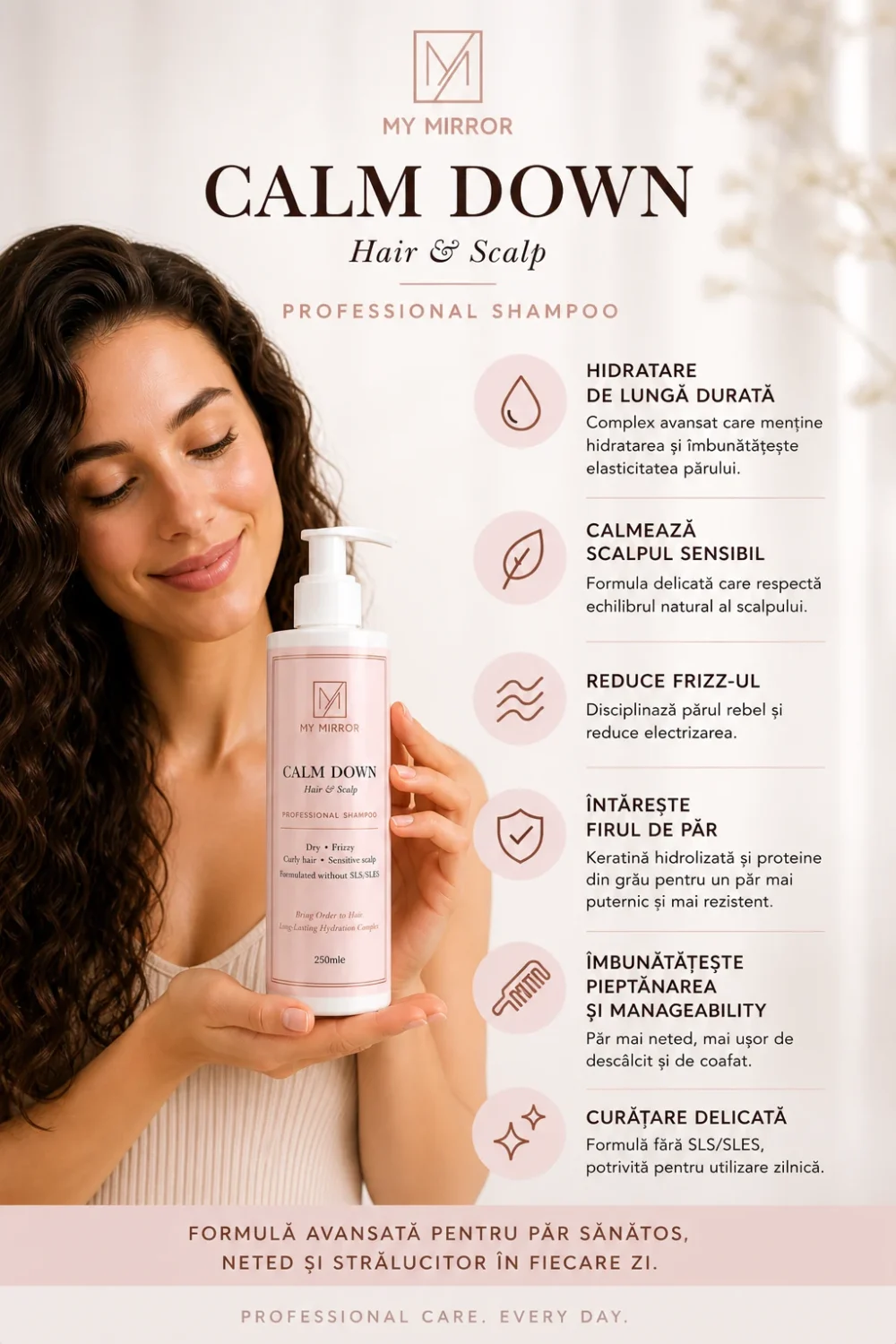 sampon-profesional-calm-down-my-mirror-pentru-cine-este-par-uscat-cret-rebel Șampon Profesional pentru Păr Uscat și Creț - Anti-Frizz, Hidratare Intensă, Fără Sulfați - Calm Down My Mirror 250 ml