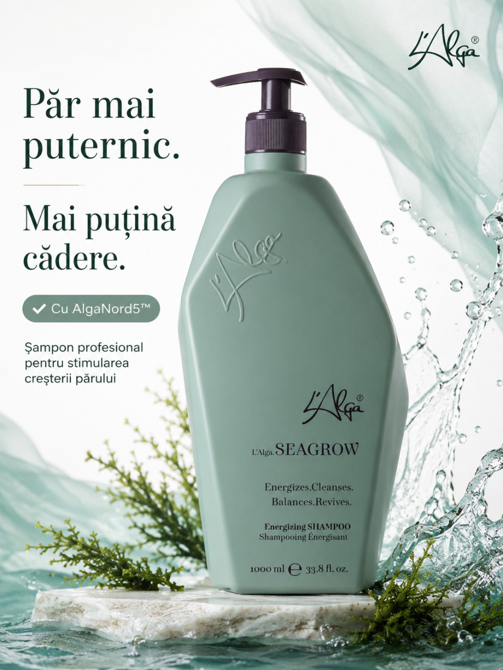 Sampon Anticadere si pentru Stimularea Cresterii Parului - Seagrow - 1000 ml - L`Alga