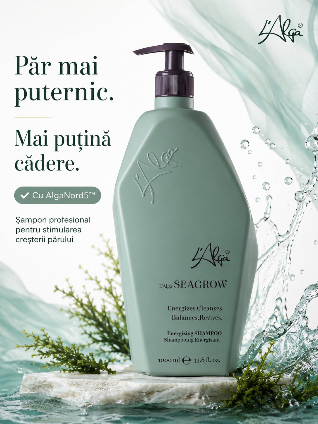 Sampon Anticadere si pentru Stimularea Cresterii Parului – Seagrow – 1000 ml – L`Alga