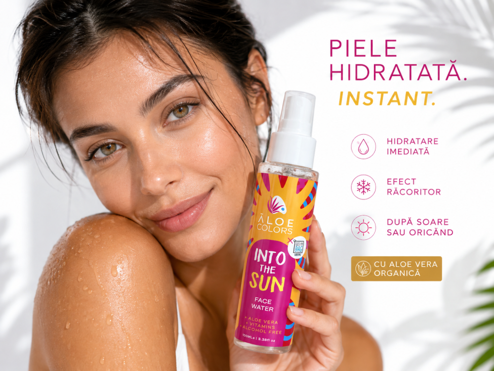 Apă facială pentru hidratarea și calmarea tenului Into The Sun Face Water 100 ml. Cu Aloe Vera organică, aminoacizi și minerale pentru un ten proaspăt și luminos Apă facială pentru hidratarea și calmarea tenului Into The Sun Face Water 100 ml. Cu Aloe Vera organică, aminoacizi și minerale pentru un ten proaspăt și luminos