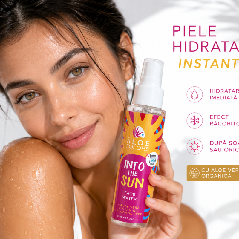 Apă facială pentru hidratarea și calmarea tenului Into The Sun Face Water 100 ml. Cu Aloe Vera organică, aminoacizi și minerale pentru un ten proaspăt și luminos Apă facială pentru hidratarea și calmarea tenului Into The Sun Face Water 100 ml. Cu Aloe Vera organică, aminoacizi și minerale pentru un ten proaspăt și luminos