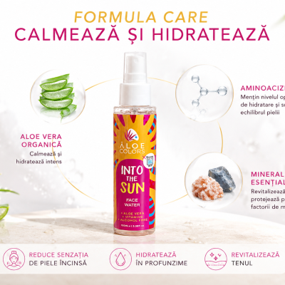 Apă facială pentru hidratarea și calmarea tenului Into The Sun Face Water 100 ml. Cu Aloe Vera organică, aminoacizi și minerale pentru un ten proaspăt și luminos Apă facială pentru hidratarea și calmarea tenului Into The Sun Face Water 100 ml. Cu Aloe Vera organică, aminoacizi și minerale pentru un ten proaspăt și luminos